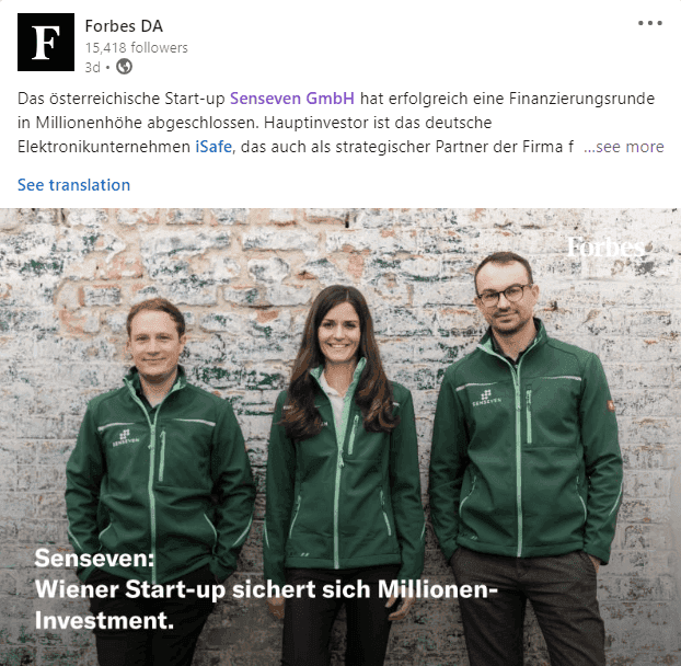 Senseven and i.safe MOBILE announce the financing round